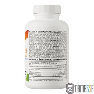 OstroVit Vitamin D3 2000 IU + K2 MK-7 + C + Zinc, 60 капсул