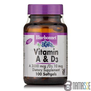 Bluebonnet Vitamin A & D3, 100 капсул