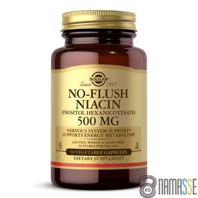 Solgar No-Flush Niacin 500 mg (Inositol Hexanicotinate), 50 вегакапсул