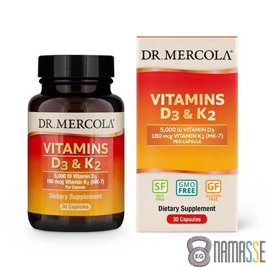 Dr. Mercola Vitamins D3 & K2 5000 IU, 30 капсул