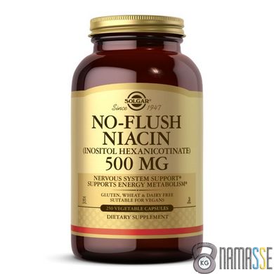 Solgar No-Flush Niacin 500 mg (Inositol Hexanicotinate), 250 вегакапсул