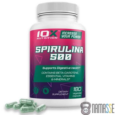 10XNutrition Spirulina 500, 180 вегакапсул