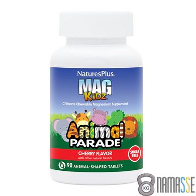 Natures Plus Animal Parade Mag Kidz Sugar Free, 90 жувальних таблеток Вишня