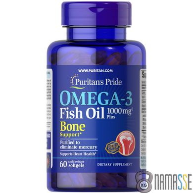 Puritan's Pride Omega 3 Fish Oil 1000 mg Plus Bone Support, 60 капсул