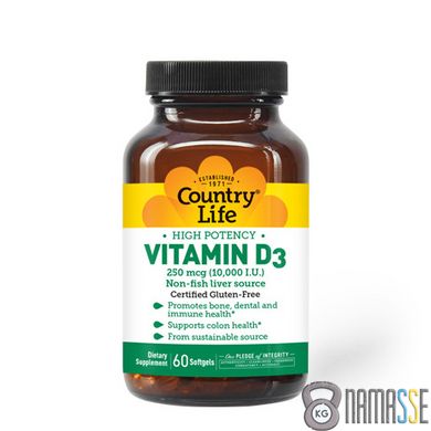 Country Life High Potency Vitamin D3 10 000 IU, 60 капсул
