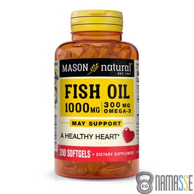 Mason Natural Fish Oil 1000 mg Omega 300 mg, 200 капсул