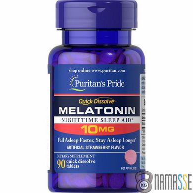 Puritans Pride Melatonin 10 mg, 90 таблеток - полуниця