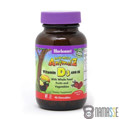 Bluebonnet Nutrition Rainforest Animalz Vitamin D3 400IU, 90 жувальних таблеток