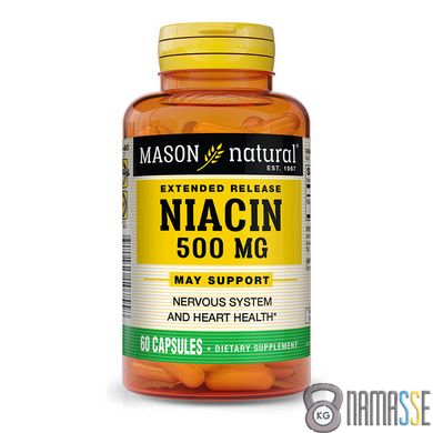 Mason Natural Niacin 500 mg Extended Release, 60 капсул