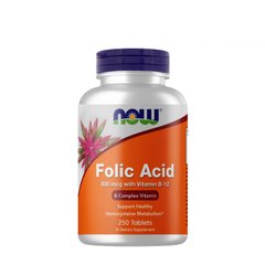 NOW Folic Acid 800 mcg with Vitamin B12, 250 таблеток