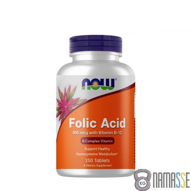 NOW Folic Acid 800 mcg with Vitamin B12, 250 таблеток