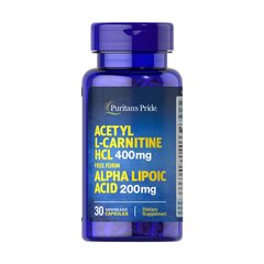 Puritan's Pride Acetyl L-Carnitine 400 mg with Alpha Lipoic Acid 200 mg, 30 капсул